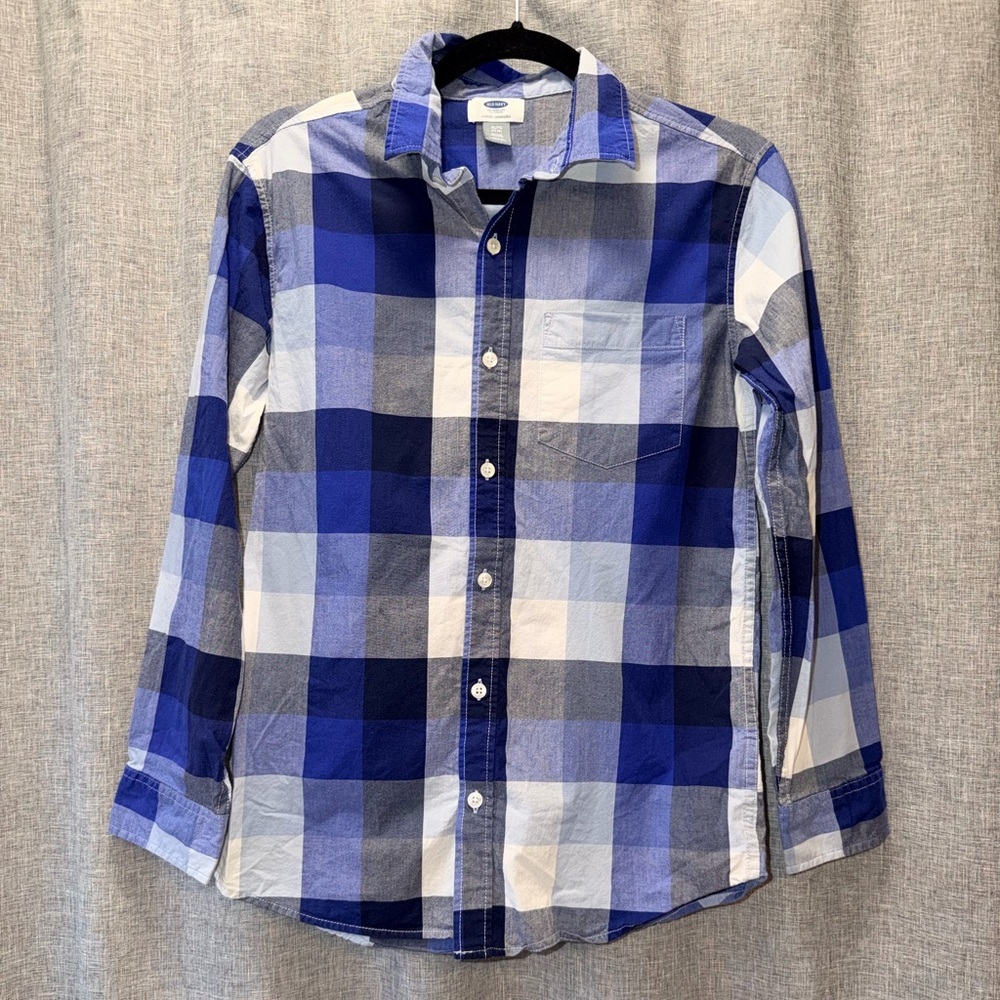 Old Navy Boys Blue and White Checkered Shirt XL 14-16